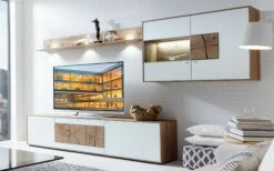 Hartmann Wohnwand Caya, Mattglas Weiß, Kerneiche Umato Gebürstet