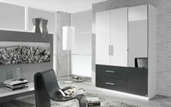 Drehtürenkleiderschrank Alvor, Alpinweiß/grau-metallic, 3-türig, Breite Ca. 136 Cm