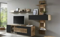 Hartmann Wohnwand Caya, Kerneiche Umato Gebürstet, Mattglas Anthrazit