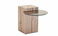 Hartmann Beistelltisch Naturstücke Aus Massiver Riffeiche Mit Glasplatte, Mittel