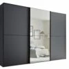 Schwebetürenschrank Navito In Vulkan Matt Schwarz, Mitteltür Mit Großzügigem Spiegel, Breite Ca. 298 Cm -HARDECK Verkäufe 334155