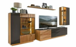 MONDO Wohnwand Samadi, Salzkammergut Alteiche Natur Furniert, Akzentfläche In Schiefergrau