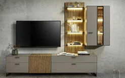 MONDO Wohnwand Serido, Nougat Mattlack, Eiche Hell Geölt Furniert